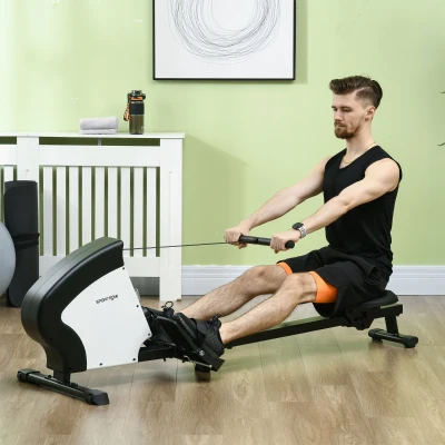 SPORTNOW Rameur Pliable 8 Niveaux Résistance LCD Acier Noir Blanc