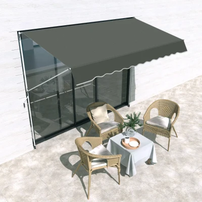 Outsunny Toldo Manual Retrátil para Exterior 300x150x170-280cm Toldo Enrolável Altura Ajustável com Manivela Proteção Solar para Terraço Balcão Jardim Cinza