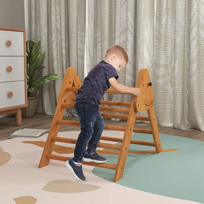 HOMCOM Triángulo de Aprendizaje Infantil de +3 Años Plegable Triángulo de Madera Gimnasio de Juegos 90x64x70 cm Marrón