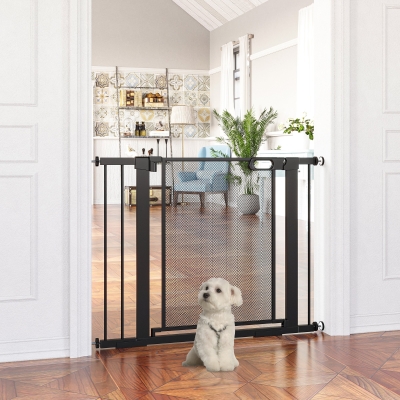 PawHut Barreira de Segurança para Cães Extensível 75-103 cm com 2 Extensões Duplo Bloqueio Fechamento Automático Preto
