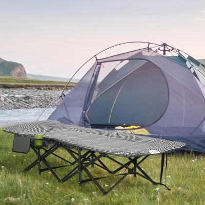 Outsunny Campingbed, campingbed met tas, bekerhouder, campingligstoel, zwart