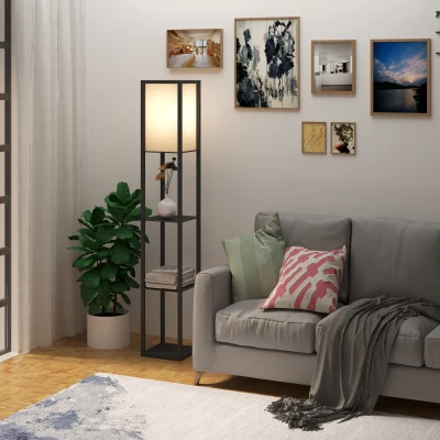 Lampa Pom cu Librarie 3 Niveluri 26 x 26 x 160 cm, Negru