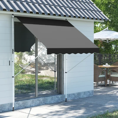 Outsunny Toldo Manual Retrátil 200x150 cm com Manivela de Alumínio Ângulo Ajustável Proteção Solar para Varanda Jardim Pátio Cinza