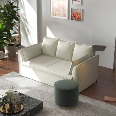 HOMCOM Canapé 3 Places Moderne Tissu Blanc Pieds Acier