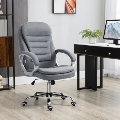 Vinsetto Bürostuhl Arbeitsstuhl Schreibtischstuhl Drehstuhl 360° Ergonomisch Wippfunktion Höhenverstellbar Grau Leinen 64 x 75 x 111-121 cm