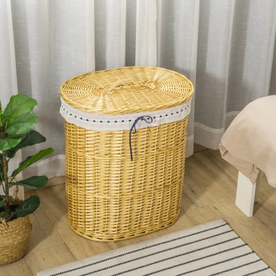 HOMCOM Wäschekorb aus Weide mit Deckel Wäschesammler mit Griff, herausnehmbarer Wäschesack, Laundry Baskets Wäschebox für Badezimmer Waschküche Schlafzimmer Natur