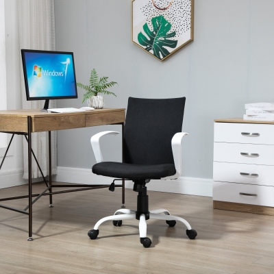 Vinsetto krzesło biurowe krzesło do biurka siatkowe podparcie z funkcją przechylania zagłówek krzesło do domowego biura z regulacją wysokości ergonomiczne obrotowe kółka 360° pianka nylon czarny 61 x 61 x 89-99 cm