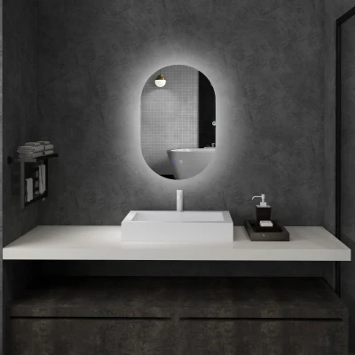 kleankin Espelho Casa de Banho com Luzes LED 81x51 cm 3 Cores Ajustáveis Função Antiembaciamento e Interruptor Tátil Prata