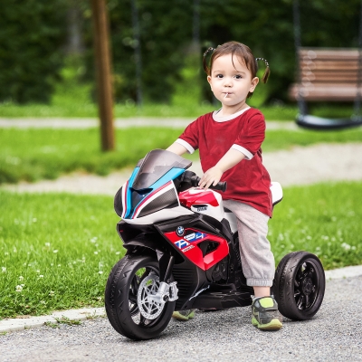 HOMCOM Motocykl Dla Dzieci, Motocykl Elektryczny, Reflektor, 3 Tryby Muzyczne, Dla Dzieci 1,5-5 Lat, Czerwony, 82,5 x 42 x 54cm