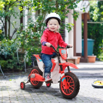 HOMCOM Motocykl Dla Dzieci, Elektryczny, 45 Minut Jazdy, z Kółkami Stabilizacyjnymi, od 3 Lat, Czerwony+Biały, 106,5 x 51,5 x 68 cm