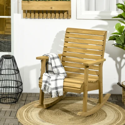 Outsunny Rocking Chair Bois Massif Extérieur Marron