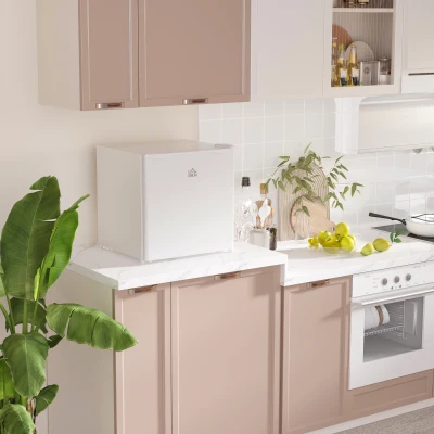 HOMCOM Mini Nevera Silenciosa 46 L Clase F Frigorífico Pequeño con Temperatura Regulable y Puerta Reversible 48x44x49 cm Blanco
