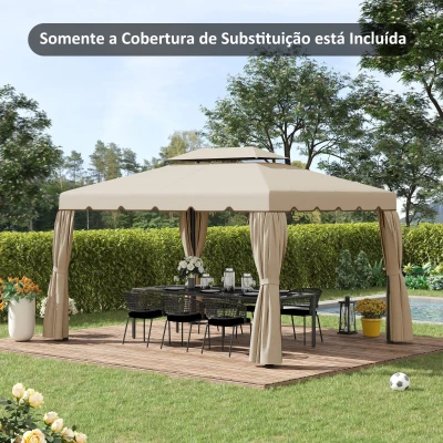 Outsunny Toldo de Substituição para Pérgola 400x300 cm com Duplo Teto e 8 Orifícios de Drenagem Bege