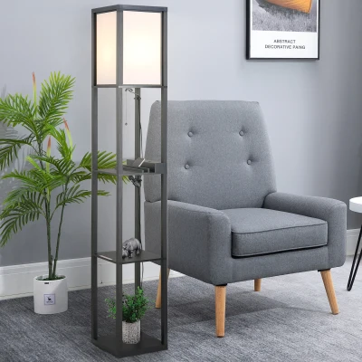 HOMCOM Lampadaire étagère Lampe étagère 26L x 26l x 160H cm 3 étagères 4 Niveaux MDF Noir