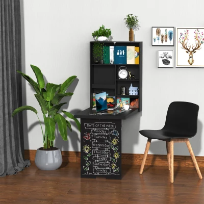HOMCOM Wandtisch klappbar Wandklapptisch Klappschreibtisch mit Tafel Klappbarer Computertisch mit Stauraum Esstisch für Küche Wohnzimmer Schwarz Bar 60 x 94,5 x 147 cm