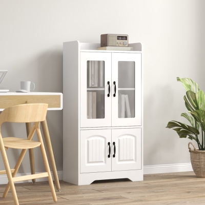 HOMCOM Vitrine Sala de Estar Estante para Livros com Portas de Vidro Prateleira Ajustável e Dobradiças de Fechamento Suave 60x60x116 cm Branco