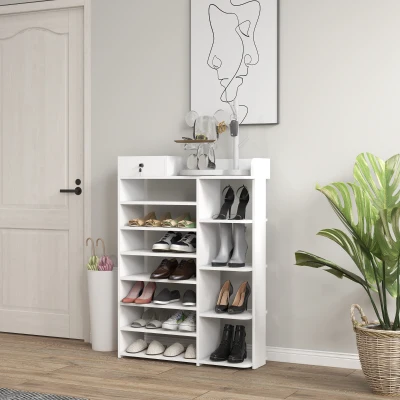 HOMCOM Sapateira de Madeira Móvel para Sapatos com 11 Prateleiras Abertas para 18 Pares de Sapatos 80x27x112 cm Branco