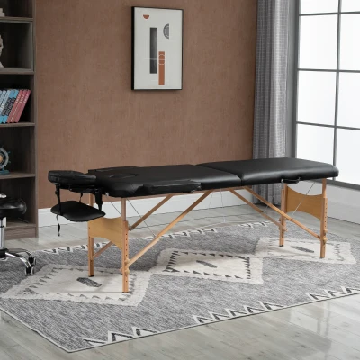 HOMCOM Massagestoel met hoofdsteun, inklapbaar, beukenhout, draagbare massagestoel, natuurlijk + zwart.