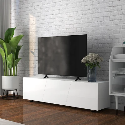 HOMCOM Meuble TV 70" Blanc Laqué 1 Porte 160x39x45cm