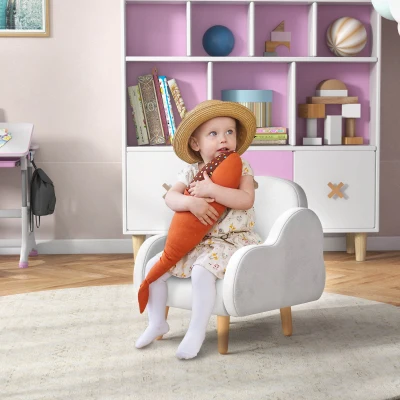 ZONEKIZ Poltrona para Crianças em Forma de Nuvem com Tato Suave para Crianças de 1,5-5 Anos Carga Máxima 40 kg 46x51x55 cm Branco