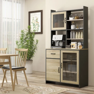 HOMCOM Buffet Haut Cuisine Noir/Naturel 90x39x177cm