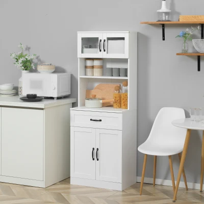HOMCOM Buffet Haut Cuisine Vitré Blanc 60x38x161cm