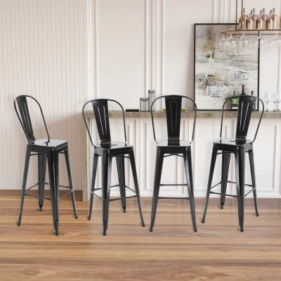 set 4 scaune din metal solid, 44x46x116 cm, negru