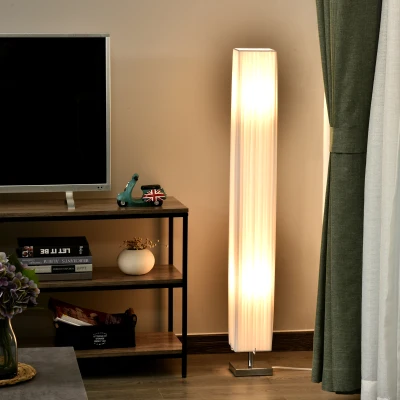 HOMCOM Stehleuchte Stehlampe Standlampe Standleuchte E27, Edelstahl+Polyester, Weiß, 14x14x120cm