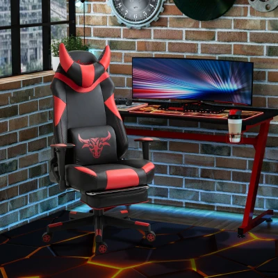 Vinsetto High-Back Gaming Chair, Racing Style Gamer Chair, Faux Leather Computer Chair with Footrest, Wheels, Red