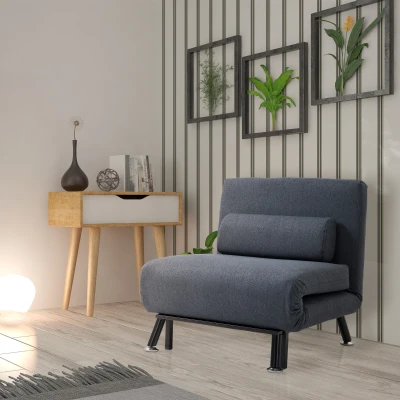 HOMCOM Faux Suede 5-Position Futon Single Sofa Bed Dark Grey
