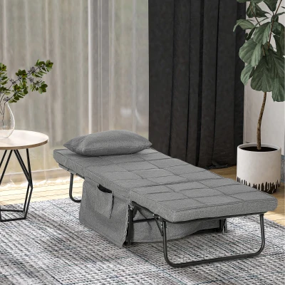 HOMCOM 4-in-1 opklapbed fauteuil voetenbank ligstoel 5-laags in hoogte verstelbaar grijs