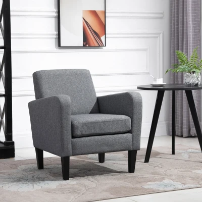 HOMCOM Einzelsessel, Relaxsessel, Polstersessel mit Holzfüßen, Stoff in Leinenoptik, 66 x 72 x 74 cm, Hellgrau