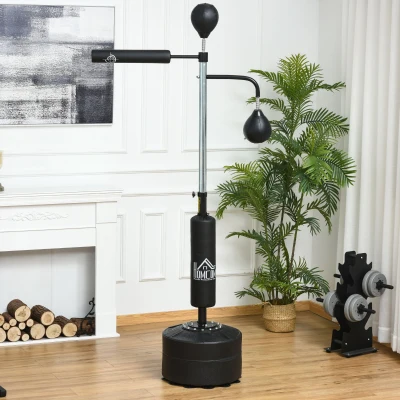 HOMCOM Boxstand Standbox-Trainer mit 2 Speedbällen Reflexstange und Saugnapf-Basis 160-230cm höhenverstellbar Geeignet für Erwachsene Jugendlichen Schwarz