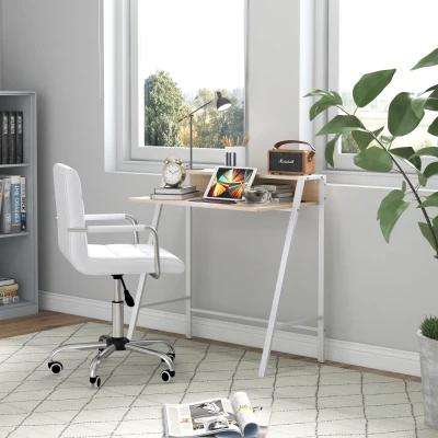 HOMCOM Office Chair & Desk Set, Swivel Wheels, White