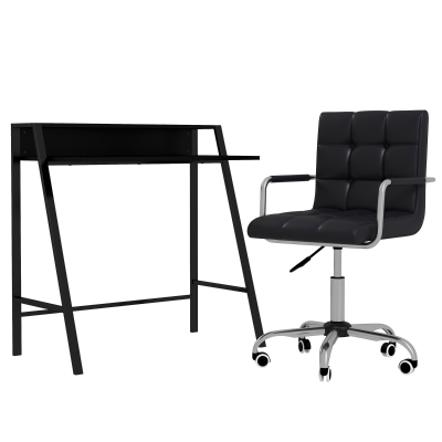 HOMCOM Office Desk Set with Swivel Chair & Storage, Black