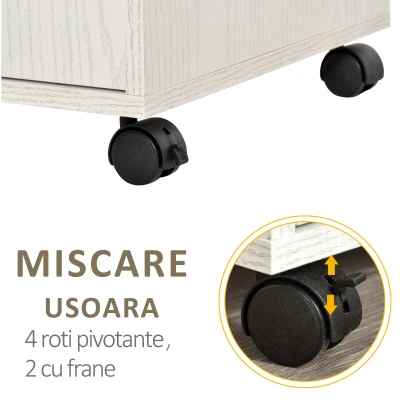 HOMCOM mobilier de bucatarie cu roti, 60.4x40.3x 97cm, textura lemn alb/dungat(m-6)