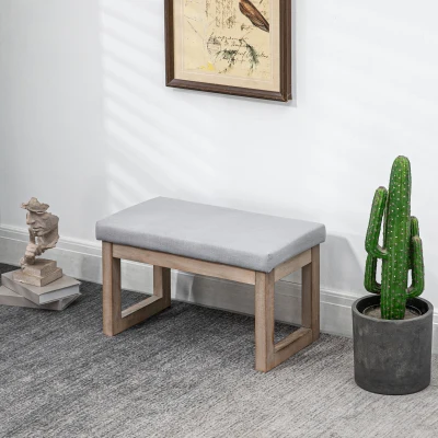 HOMCOM Fußbank im Skandi-Design, Sitzhocker, Fußhocker, 68 cm x 38 cm x 42 cm, Grau + Natur