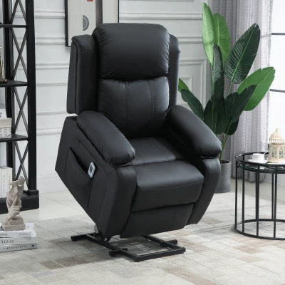HOMCOM Electric Armchair for Elderly, Leather, w/ Remote Control, Footstool, Black