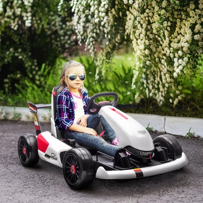 HOMCOM Kart Eléctrico para 4-8 Años Go Kart de Batería Velocidad 3-6 km/h con Mando a Distancia 116x74x57,5 cm Blanco