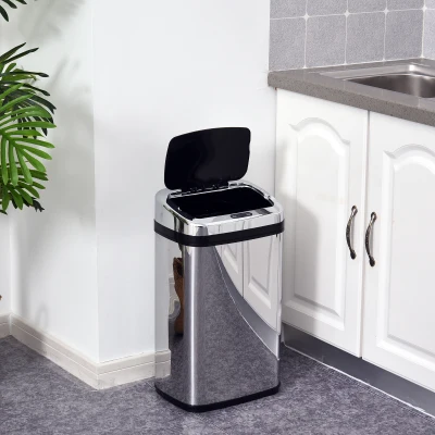 HOMCOM Balde de Lixo Inteligente de Aço Inoxidável 30L com Sensor Infravermelho de Abertura Automática 33x25x58 cm Prata e Preto
