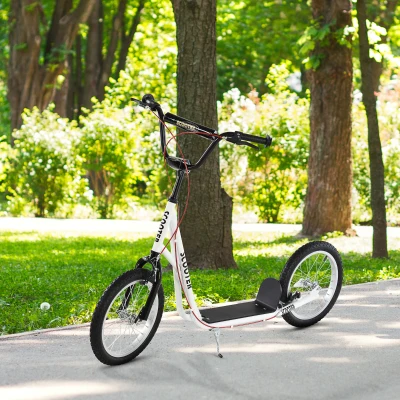 HOMCOM Scooter Patinete para Niños +5 Años y Adolescentes con Manillar Ajustable en Altura 2 Neumáticos de Caucho Inflable con Doble Freno y Ruedas 16" Carga 100 kg 139x58x90-96 cm Blanco