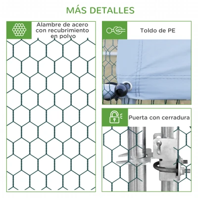 PawHut Gallinero para Exterior 3x2x2 m Jaula para Gallinas de Acero Galvanizado con Cubierta de PE y Cerradura Plata(m-7)