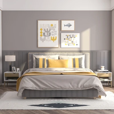 HOMCOM Set de 2 Mesitas de Noche Mesa Auxiliar Mesillas de Noche con Cajón y Estante de Almacenamiento para Dormitorio Salón Cama Oficina Estilo Moderno 50x39x51 cm Blanco y Roble
