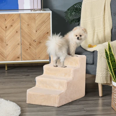 PawHut Escalera para Mascotas de 4 Peldaños 2 en 1 con Funda Extraíble y Lavable Escalera Rascadora de Perros 60x35x44 cm Beige