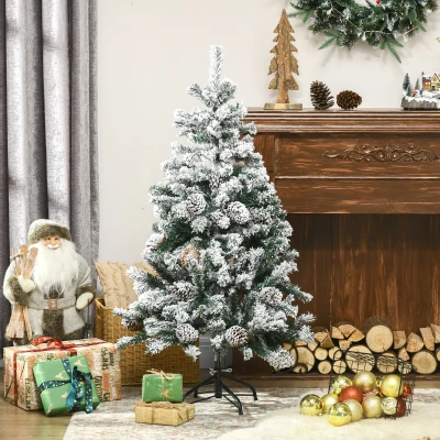 HOMCOM Sapin Artificiel 120cm Vert Neige Pommes de Pin Support Acier