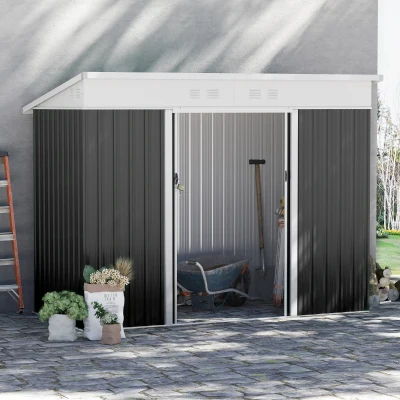 Outsunny Garden Storage Shed Metal Dark Grey 7.6x4.3ft
