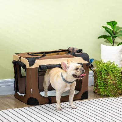 PawHut Transportín para Perros y Gatos Bolsa de Transporte para Mascotas Plegable con Cojín 60x41x41 cm Marrón