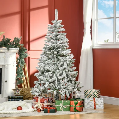 HOMCOM Árvore de Natal Artificial 150 cm com Neve Ignífugo com 358 Ramos Folhas de PVC Abertura Automática Base Dobrável Verde