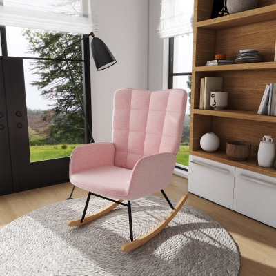 HOMCOM Fotel bujany, fotel akcentowy do 120 kg, poliester, różowy