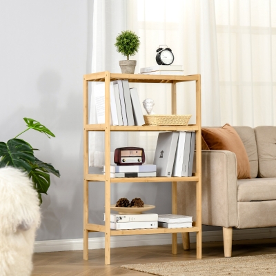 HOMCOM Shelf Bookshelf 4-Tier Bamboo Shelf Office Shelf Storage Rack Kitchen Shelf for Bathroom Kitchen Living Room Bedroom Bamboo Natural 62 x 33 x 112 cm
